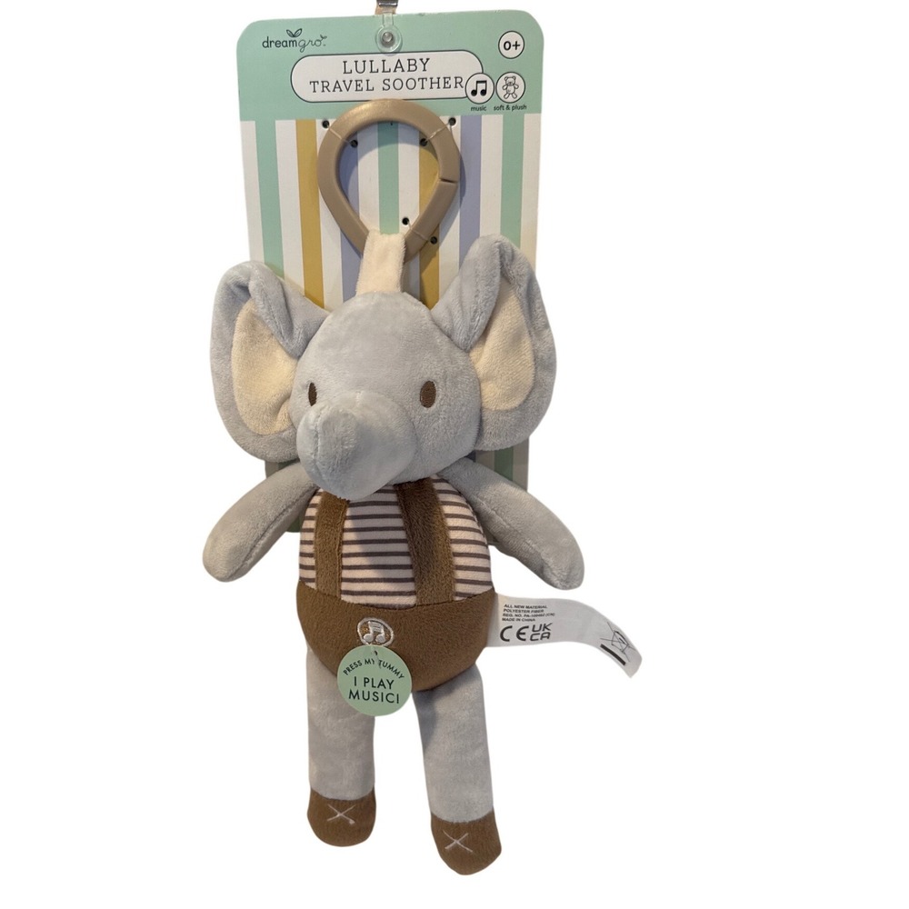 Dreamgro Baby Elephant Gray Lovey Lullaby Travel Soother Musical Plush Toy NWT
